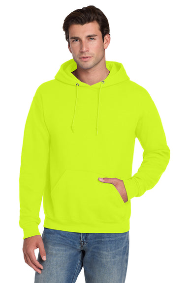 Jerzees 4997M/4997/4997MR Mens Super Sweats NuBlend Pill Resistant Fleece Hooded Sweatshirt Hoodie w/ Pouch Pocket Safety Green Model Front