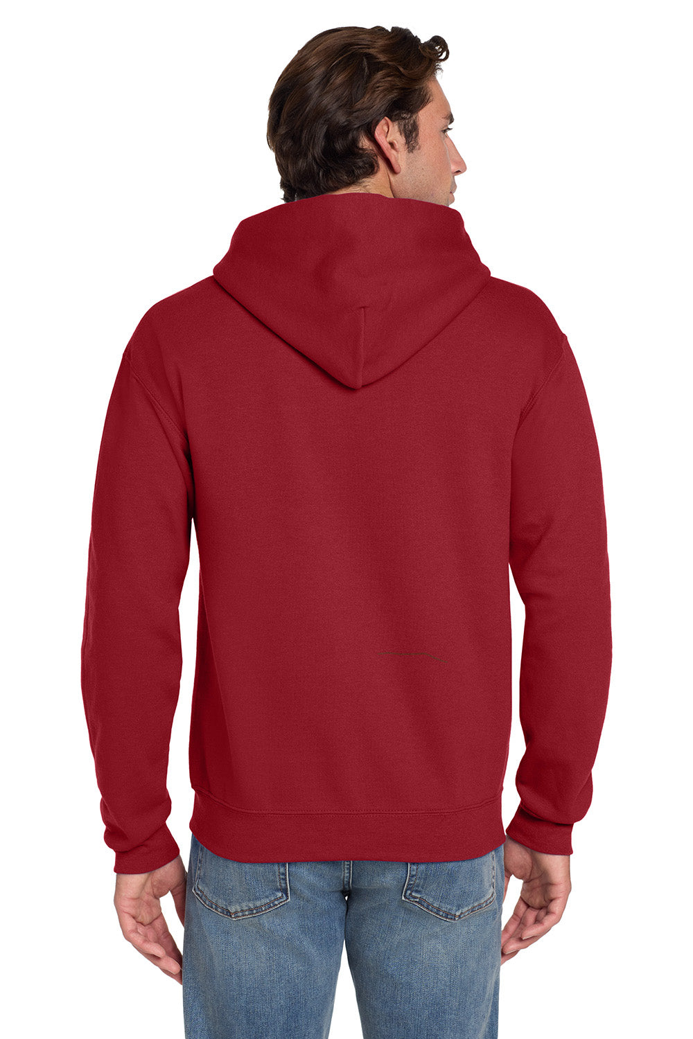 Jerzees 4997M/4997/4997MR Mens Super Sweats NuBlend Pill Resistant Fleece Hooded Sweatshirt Hoodie w/ Pouch Pocket True Red Model Back