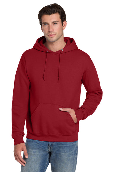 Jerzees 4997M/4997/4997MR Mens Super Sweats NuBlend Pill Resistant Fleece Hooded Sweatshirt Hoodie w/ Pouch Pocket True Red Model Front