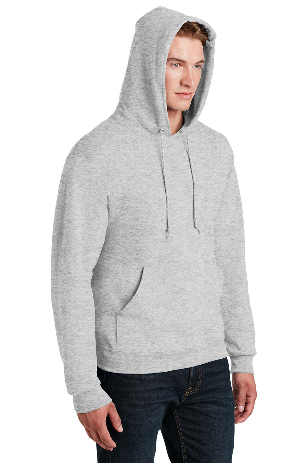 Jerzees 4997M/4997/4997MR Mens Super Sweats NuBlend Pill Resistant Fleece Hooded Sweatshirt Hoodie w/ Pouch Pocket Ash Grey Model 3q