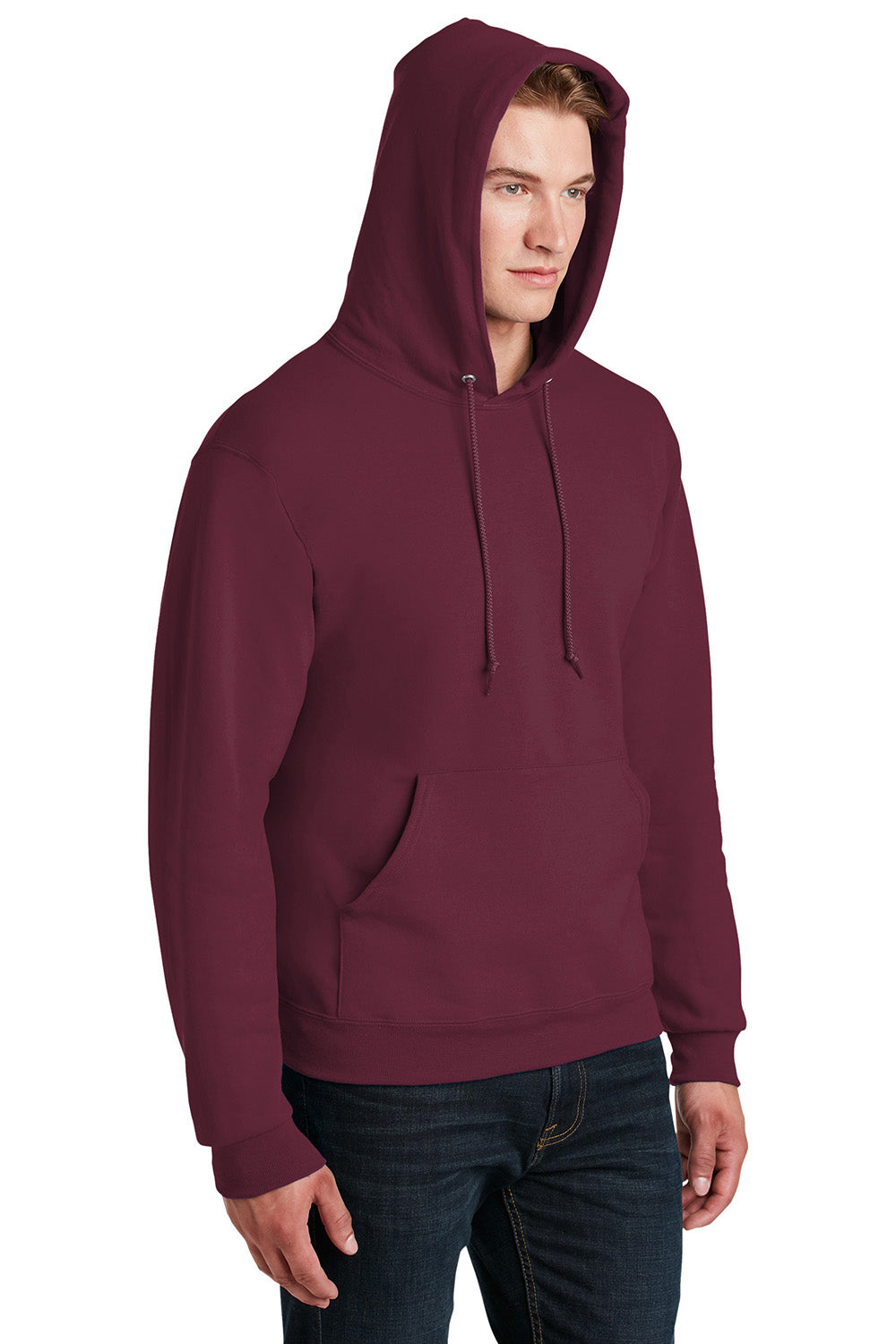 Jerzees 4997M/4997/4997MR Mens Super Sweats NuBlend Pill Resistant Fleece Hooded Sweatshirt Hoodie w/ Pouch Pocket Maroon Model 3q