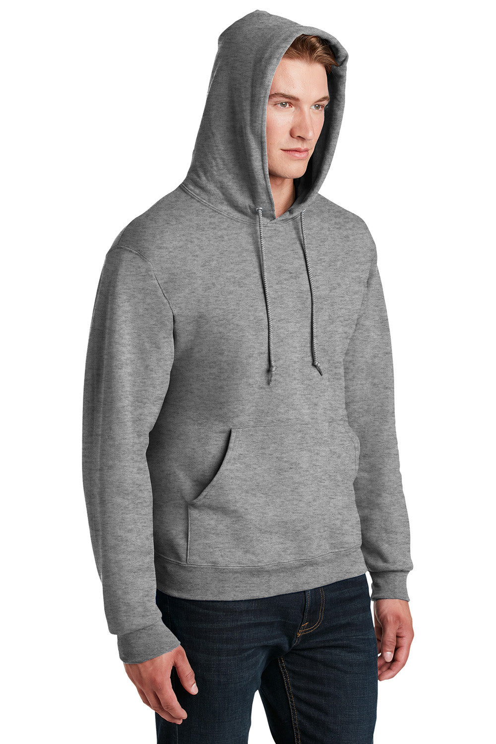 Jerzees 4997M/4997/4997MR Mens Super Sweats NuBlend Pill Resistant Fleece Hooded Sweatshirt Hoodie w/ Pouch Pocket Oxford Grey Model 3q