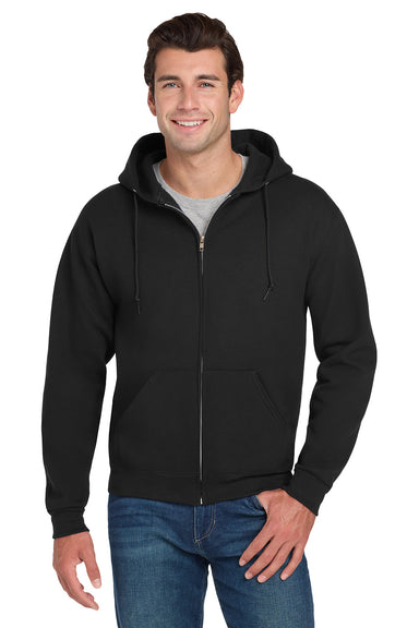 Jerzees 4999M/4999/4999MR Mens Super Sweats NuBlend Pill Resistant Fleece Full Zip Hooded Sweatshirt Hoodie w/ Pockets Black Model Front