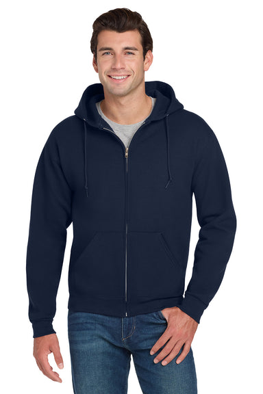 Jerzees 4999M/4999/4999MR Mens Super Sweats NuBlend Pill Resistant Fleece Full Zip Hooded Sweatshirt Hoodie w/ Pockets Navy Blue Model Front