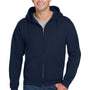 Jerzees Mens Super Sweats NuBlend Pill Resistant Fleece Full Zip Hooded Sweatshirt Hoodie w/ Pockets - Navy Blue