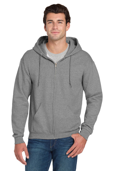 Jerzees 4999M/4999/4999MR Mens Super Sweats NuBlend Pill Resistant Fleece Full Zip Hooded Sweatshirt Hoodie w/ Pockets Oxford Grey Model Front