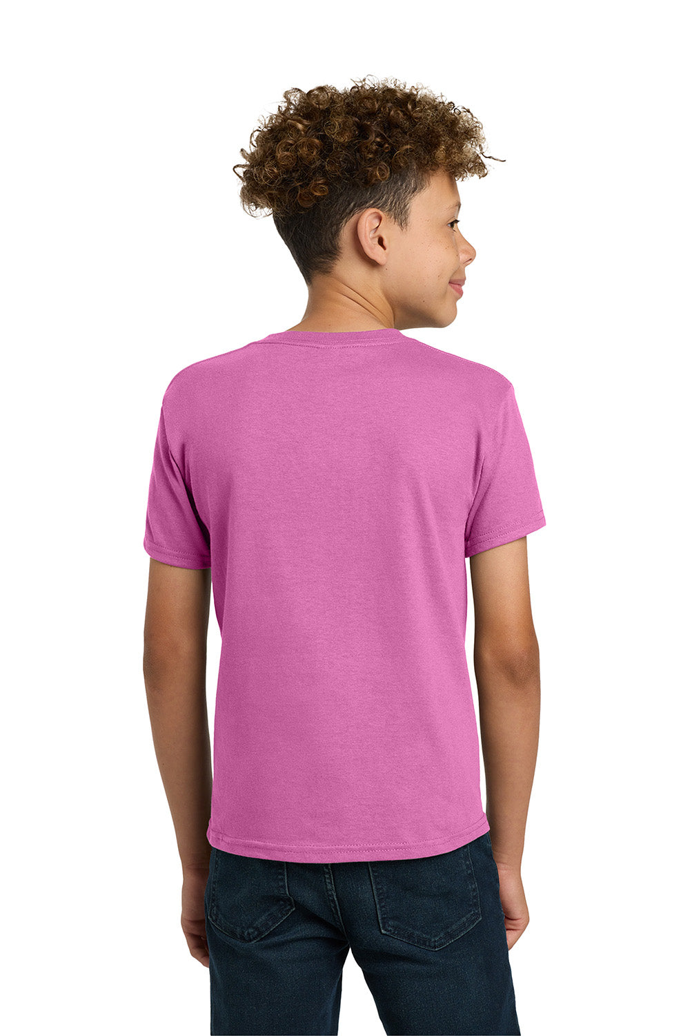 Gildan 5000B/G500B Youth Short Sleeve Crewneck T-Shirt Azalea Pink Model Back