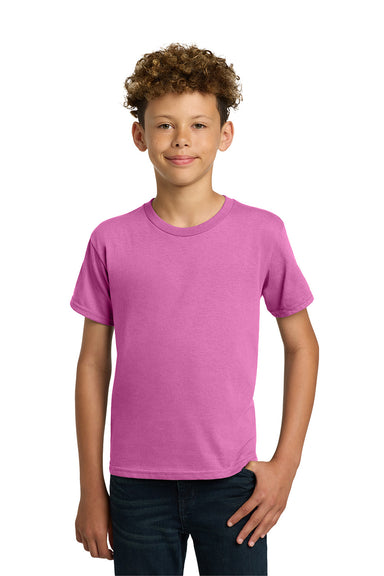 Gildan 5000B/G500B Youth Short Sleeve Crewneck T-Shirt Azalea Pink Model Front