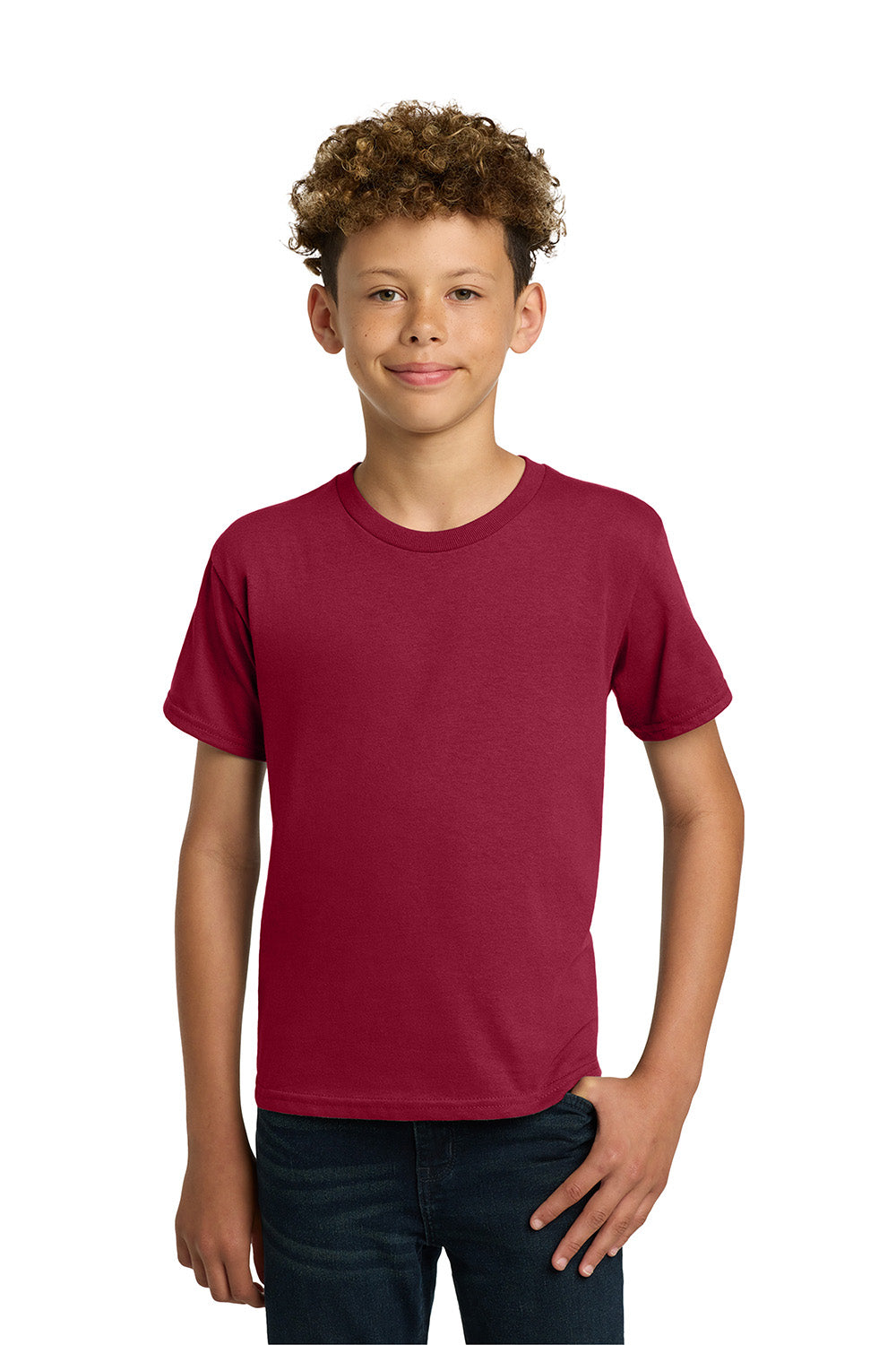 Gildan 5000B/G500B Youth Short Sleeve Crewneck T-Shirt Cardinal Red Model Front