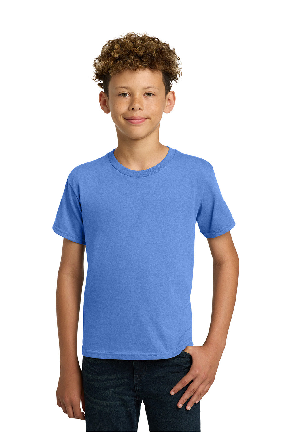 Gildan 5000B/G500B Youth Short Sleeve Crewneck T-Shirt Carolina Blue Model Front