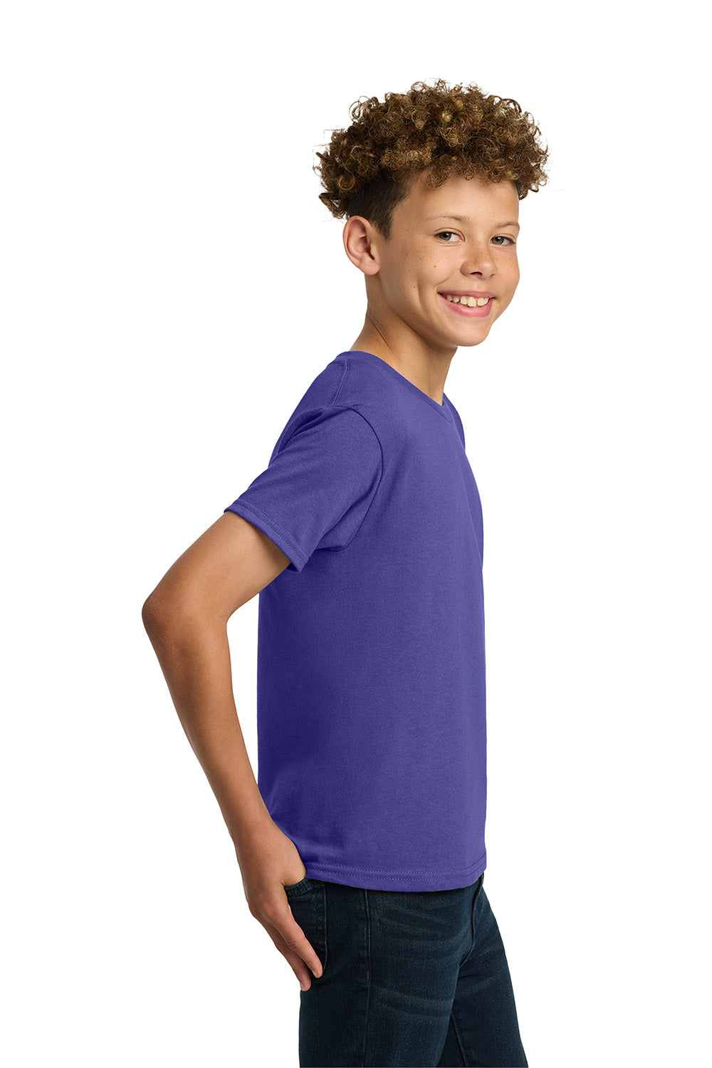 Gildan 5000B/G500B Youth Short Sleeve Crewneck T-Shirt Cobalt Blue Model Side