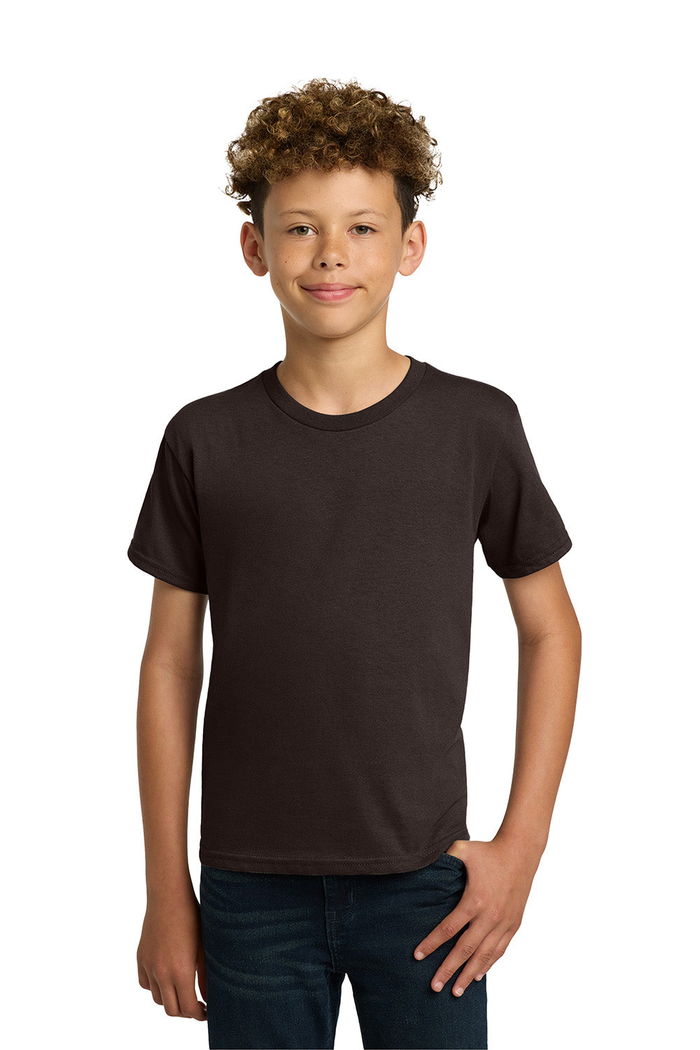 Gildan 5000B/G500B Youth Short Sleeve Crewneck T-Shirt Dark Chocolate Brown Model Front