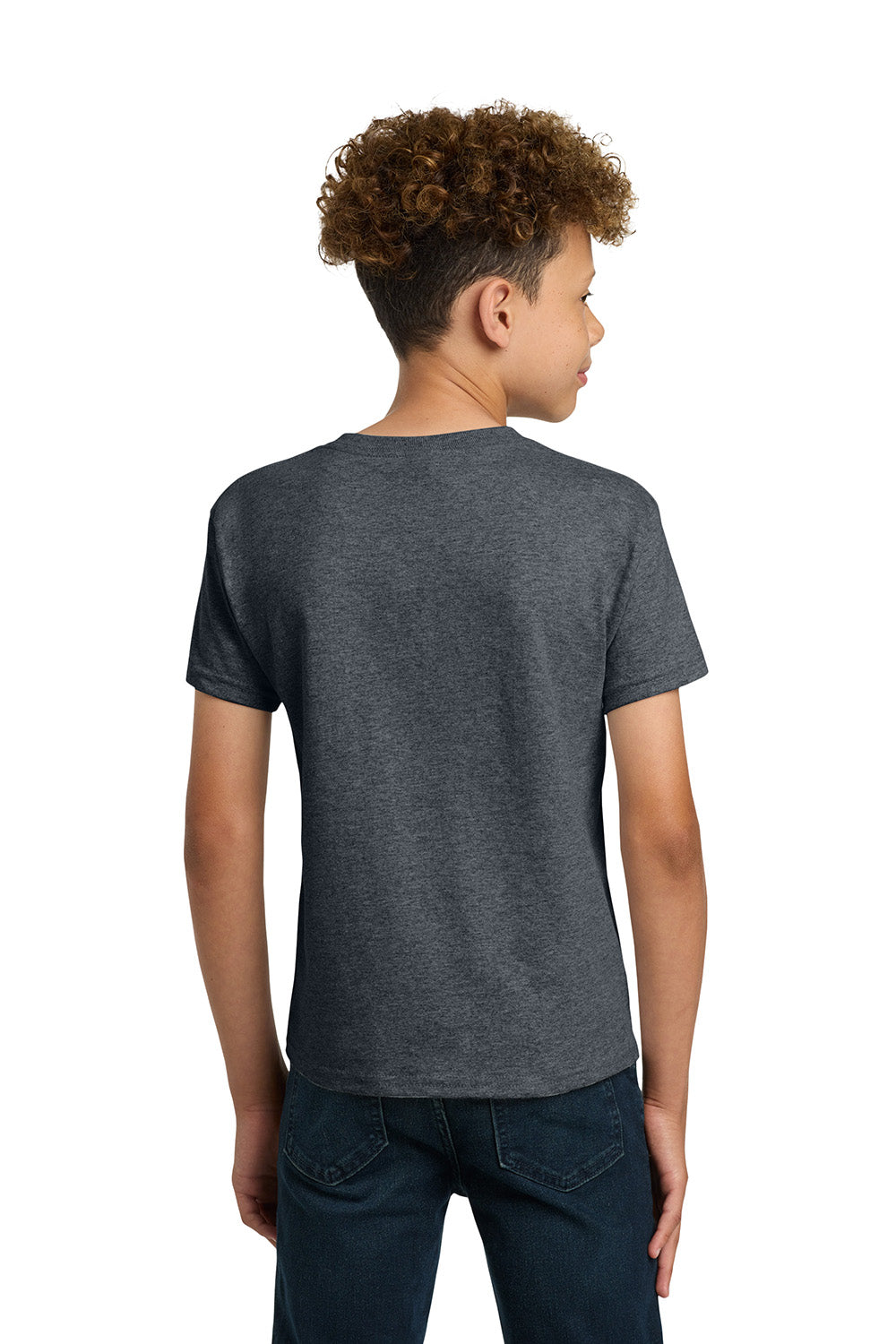 Gildan 5000B/G500B Youth Short Sleeve Crewneck T-Shirt Heather Dark Grey Model Back