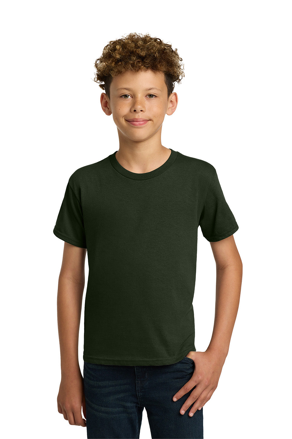 Gildan 5000B/G500B Youth Short Sleeve Crewneck T-Shirt Forest Green Model Front