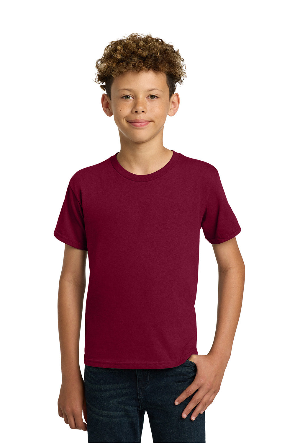 Gildan 5000B/G500B Youth Short Sleeve Crewneck T-Shirt Garnet Red Model Front