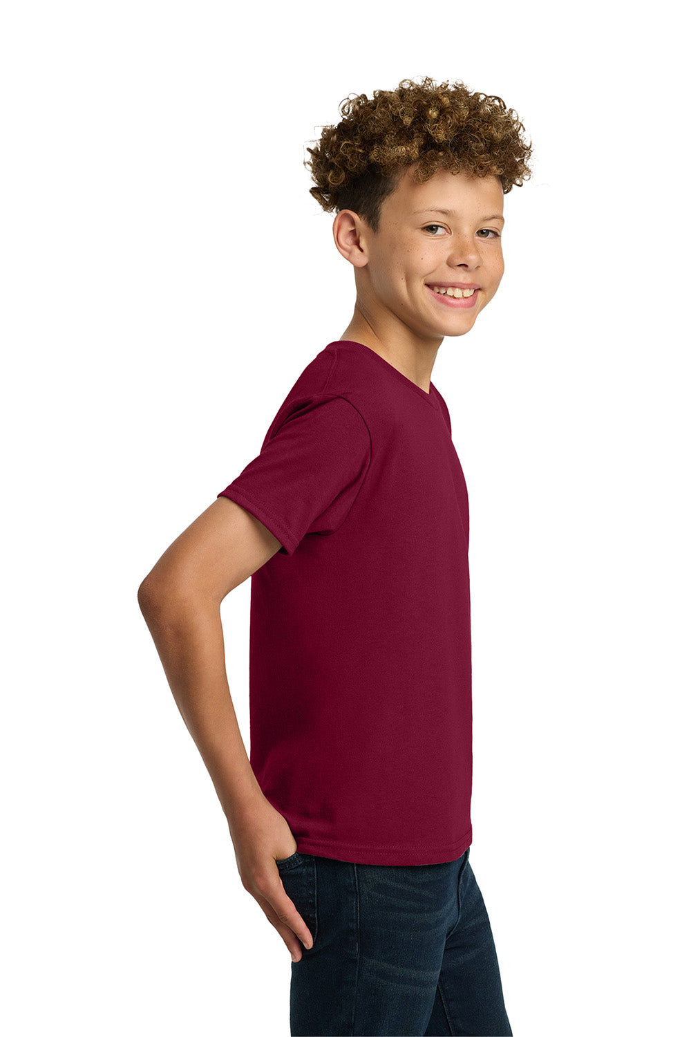 Gildan 5000B/G500B Youth Short Sleeve Crewneck T-Shirt Garnet Red Model Side