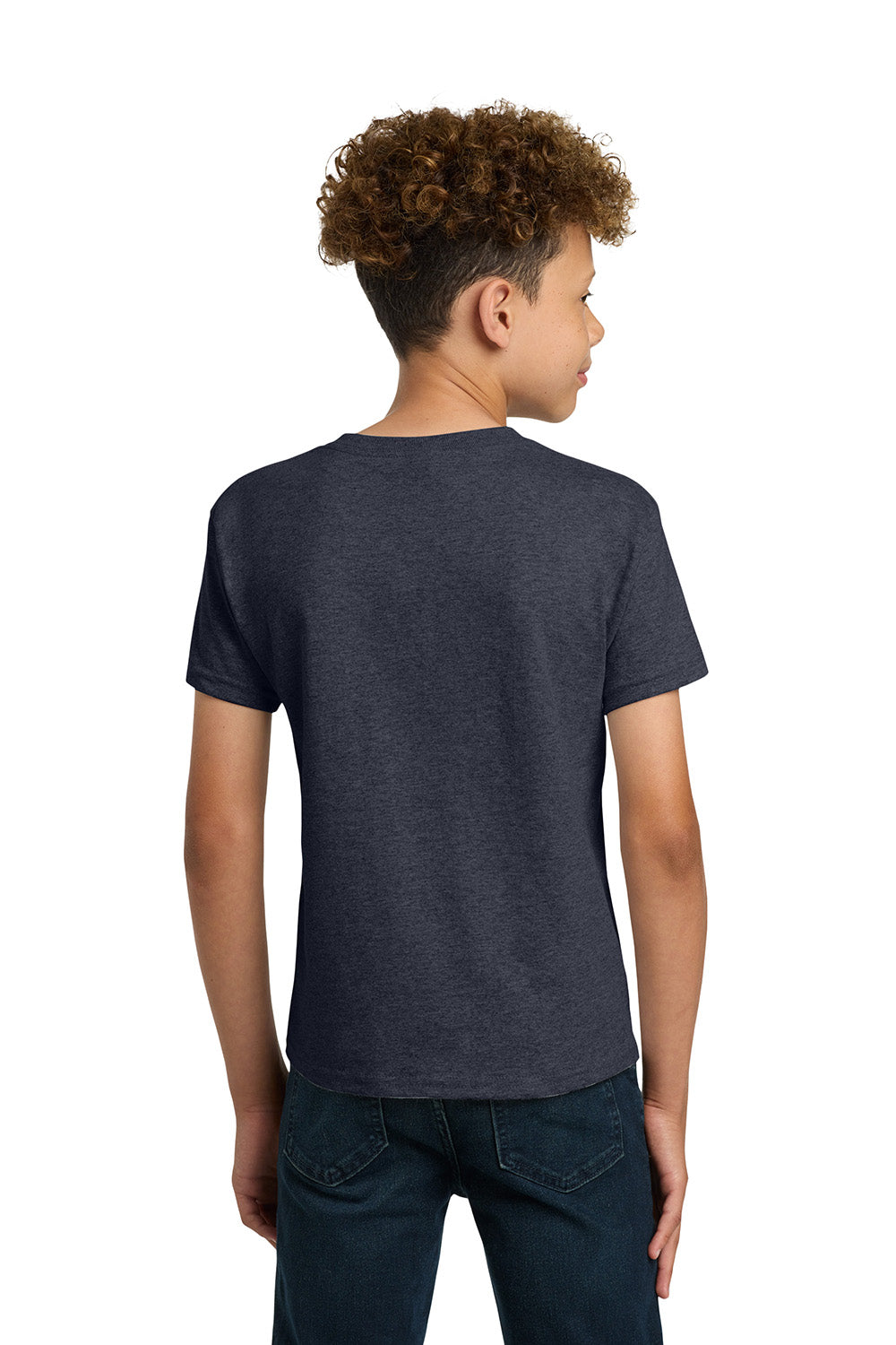 Gildan 5000B/G500B Youth Short Sleeve Crewneck T-Shirt Heather Navy Blue Model Back