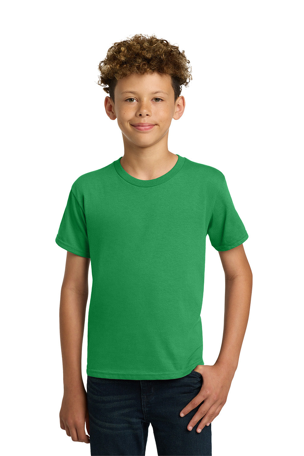 Gildan 5000B/G500B Youth Short Sleeve Crewneck T-Shirt Irish Green Model Front