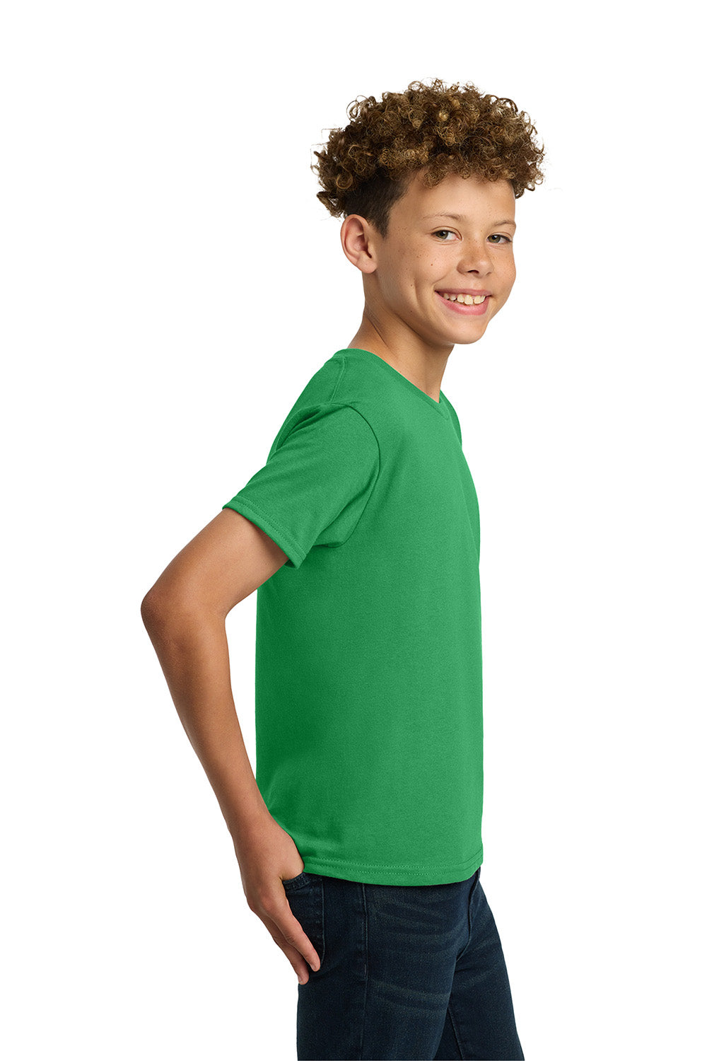 Gildan 5000B/G500B Youth Short Sleeve Crewneck T-Shirt Irish Green Model Side