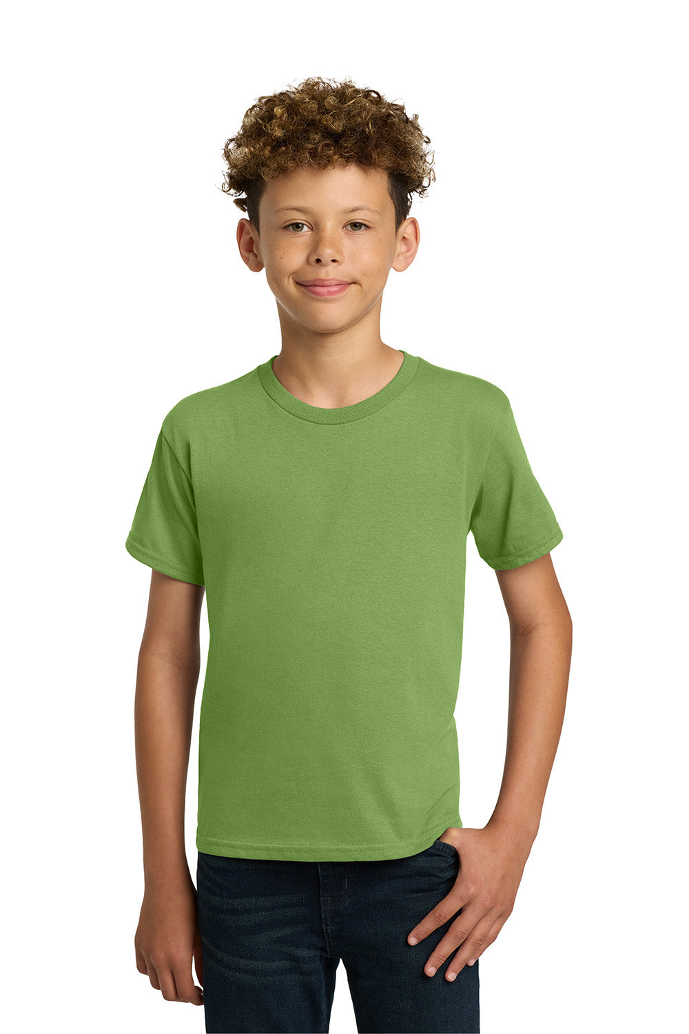 Gildan 5000B/G500B Youth Short Sleeve Crewneck T-Shirt Kiwi Green Model Front