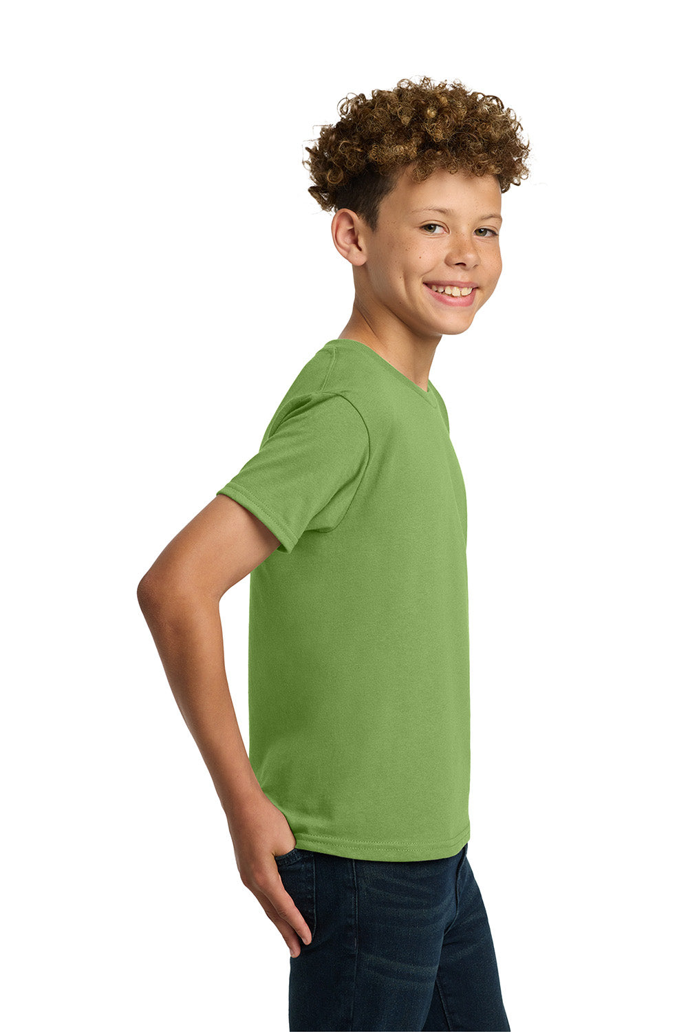 Gildan 5000B/G500B Youth Short Sleeve Crewneck T-Shirt Kiwi Green Model Side