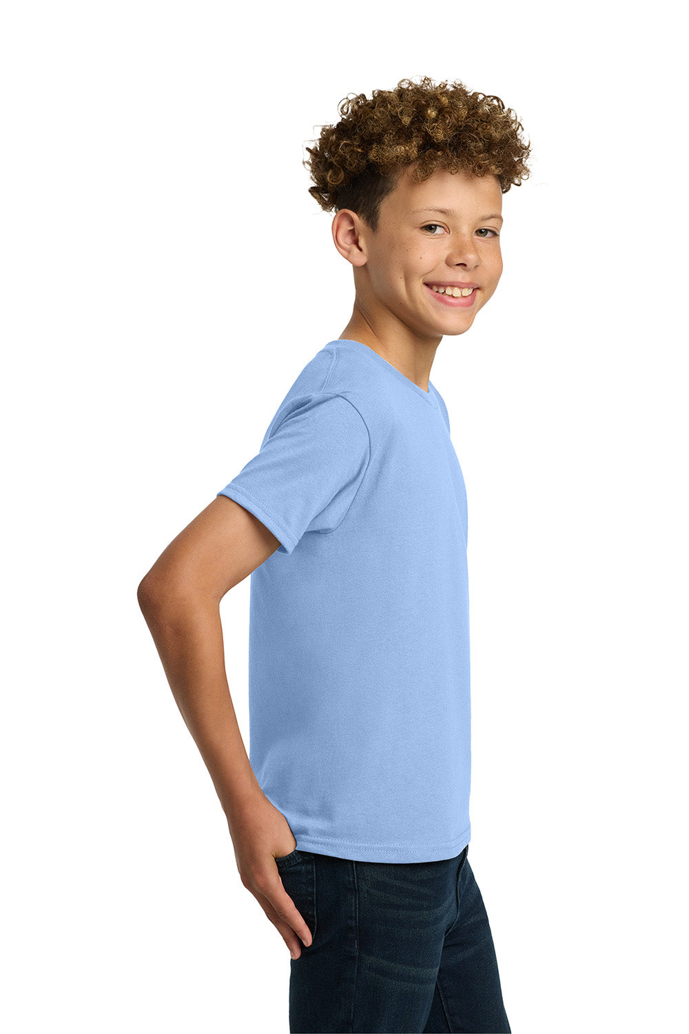 Gildan 5000B/G500B Youth Short Sleeve Crewneck T-Shirt Light Blue Model Side