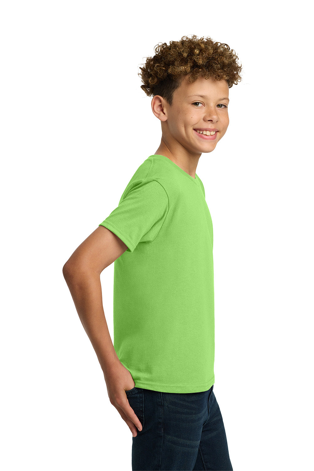 Gildan 5000B/G500B Youth Short Sleeve Crewneck T-Shirt Lime Green Model Side