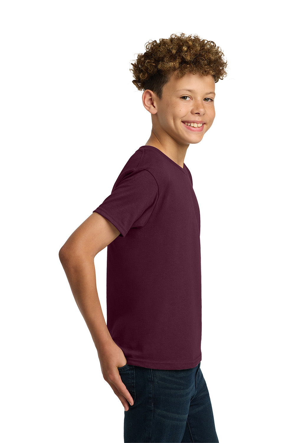 Gildan 5000B/G500B Youth Short Sleeve Crewneck T-Shirt Maroon Model Side