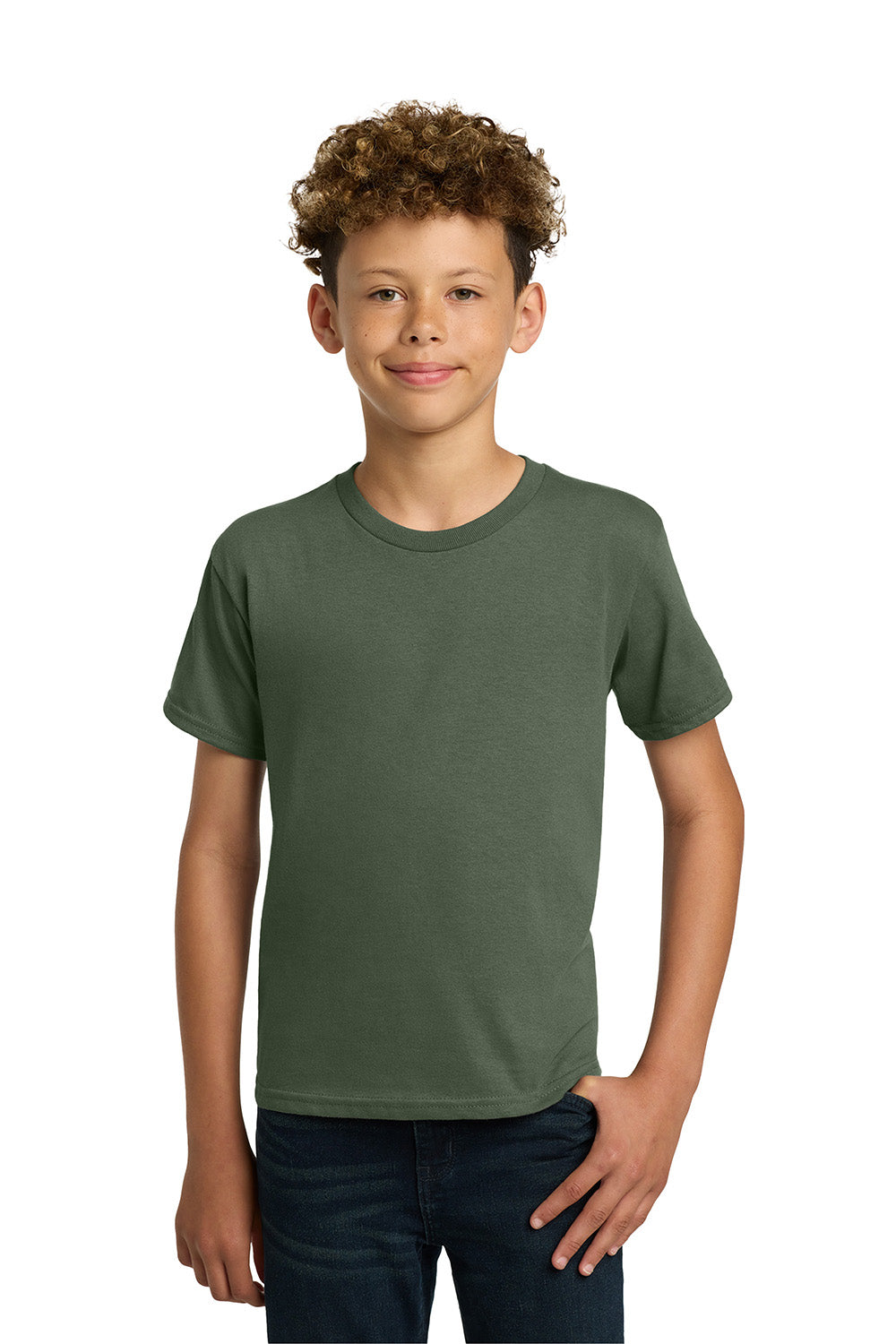 Gildan 5000B/G500B Youth Short Sleeve Crewneck T-Shirt Military Green Model Front