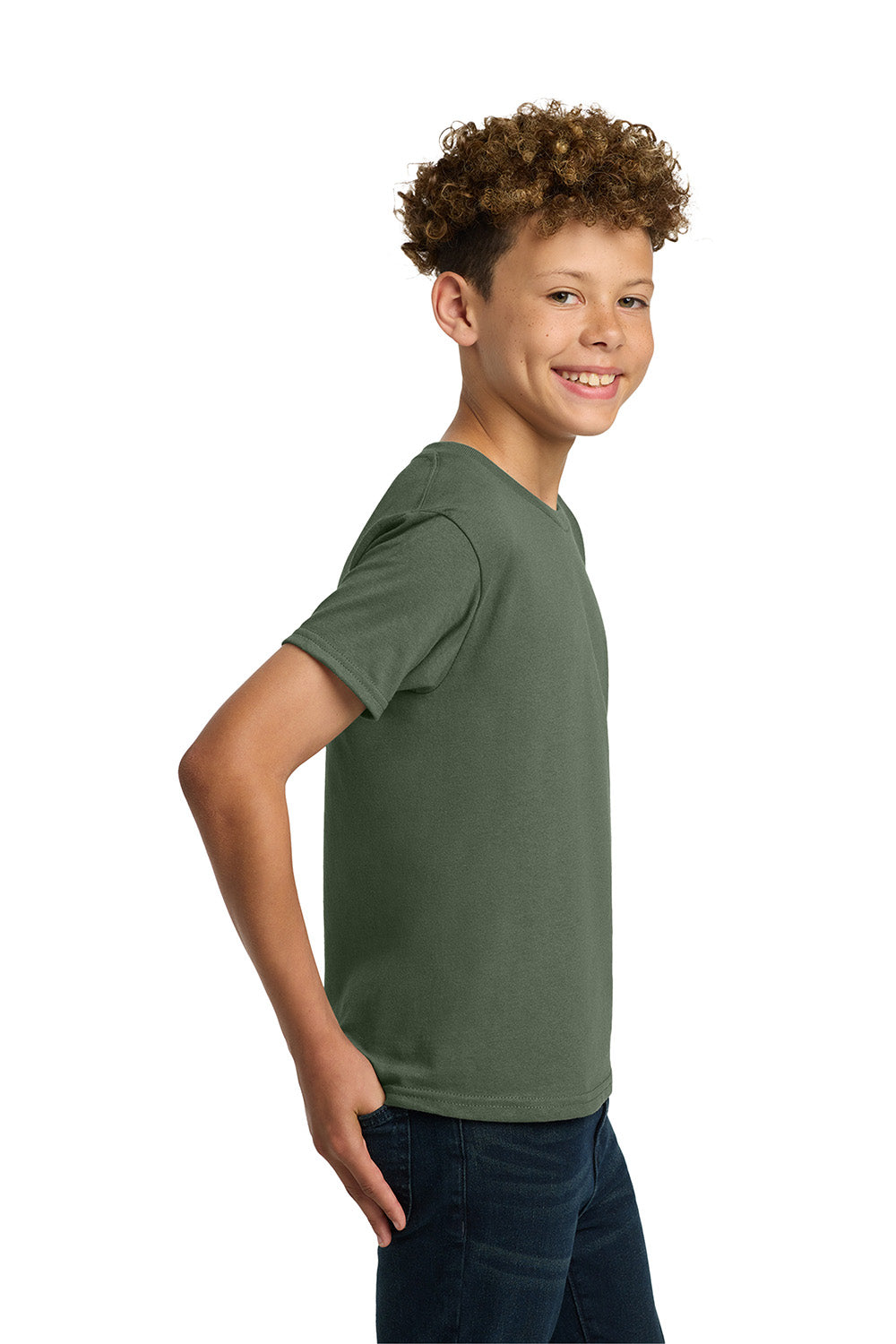 Gildan 5000B/G500B Youth Short Sleeve Crewneck T-Shirt Military Green Model Side