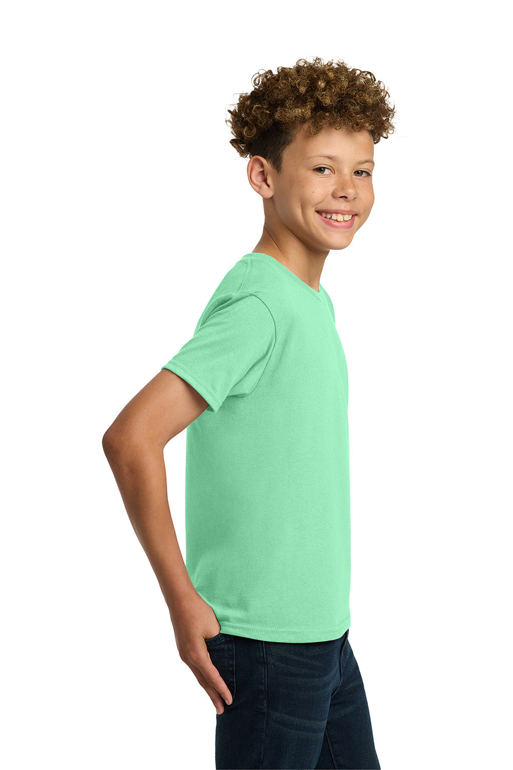 Gildan 5000B/G500B Youth Short Sleeve Crewneck T-Shirt Mint Green Model Side