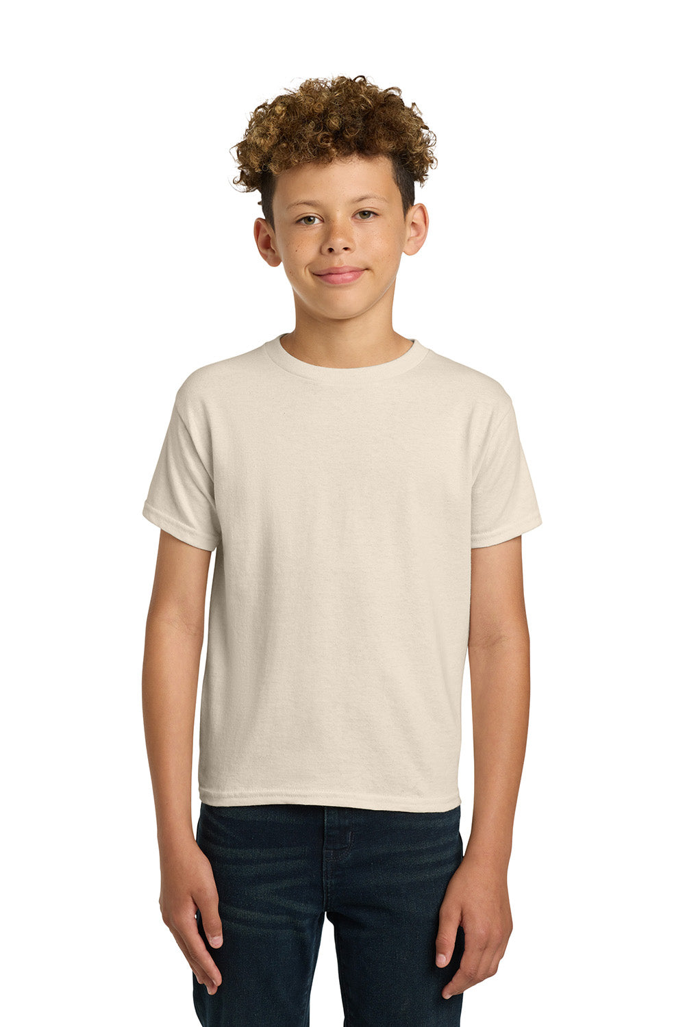 Gildan 5000B/G500B Youth Short Sleeve Crewneck T-Shirt Natural Model Front