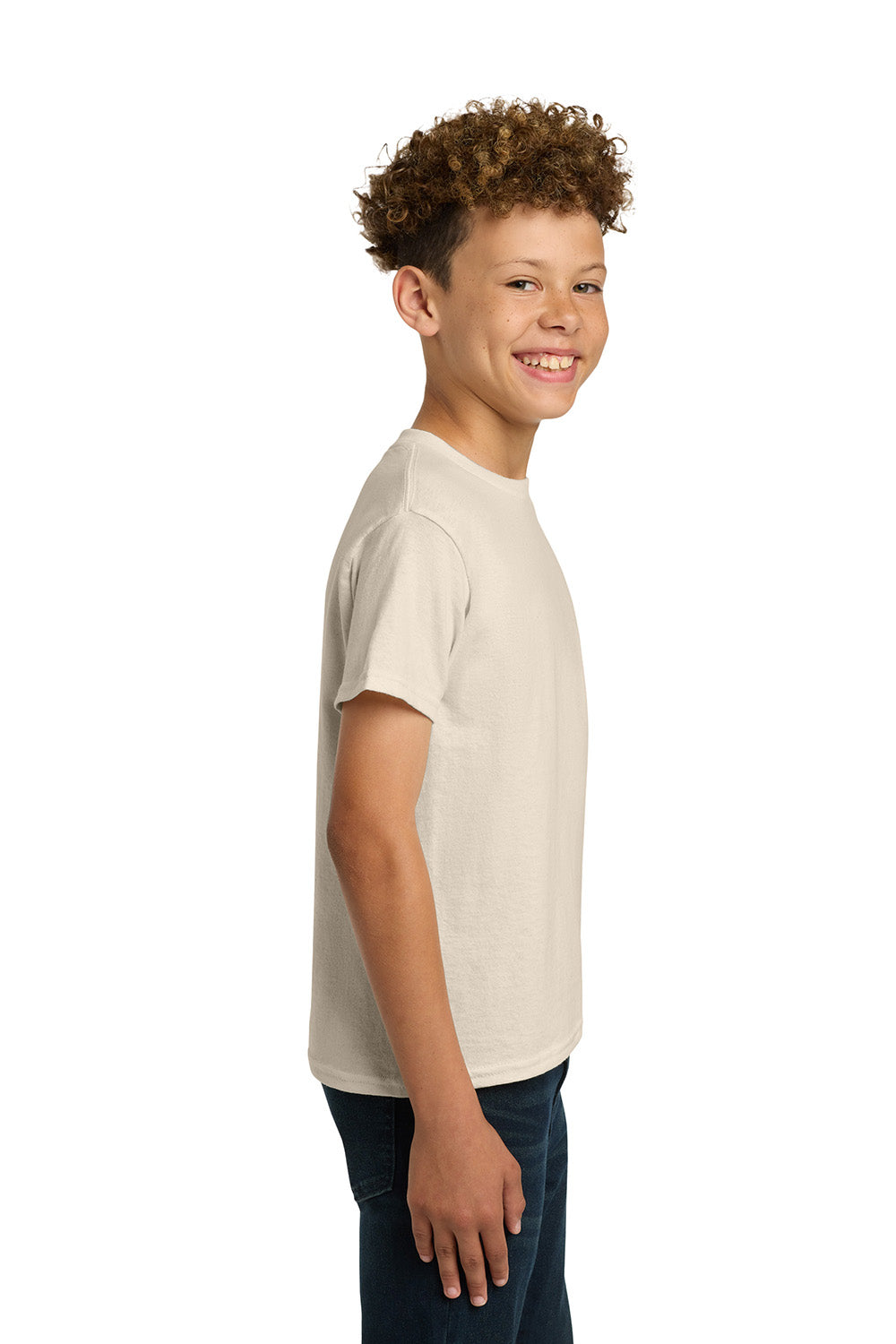 Gildan 5000B/G500B Youth Short Sleeve Crewneck T-Shirt Natural Model Side