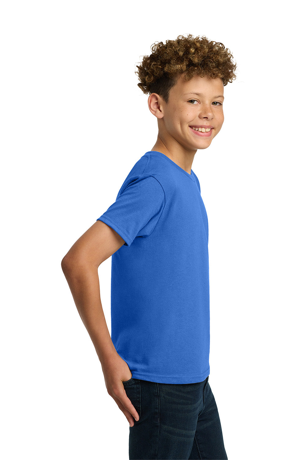 Gildan 5000B/G500B Youth Short Sleeve Crewneck T-Shirt Neon Blue Model Side