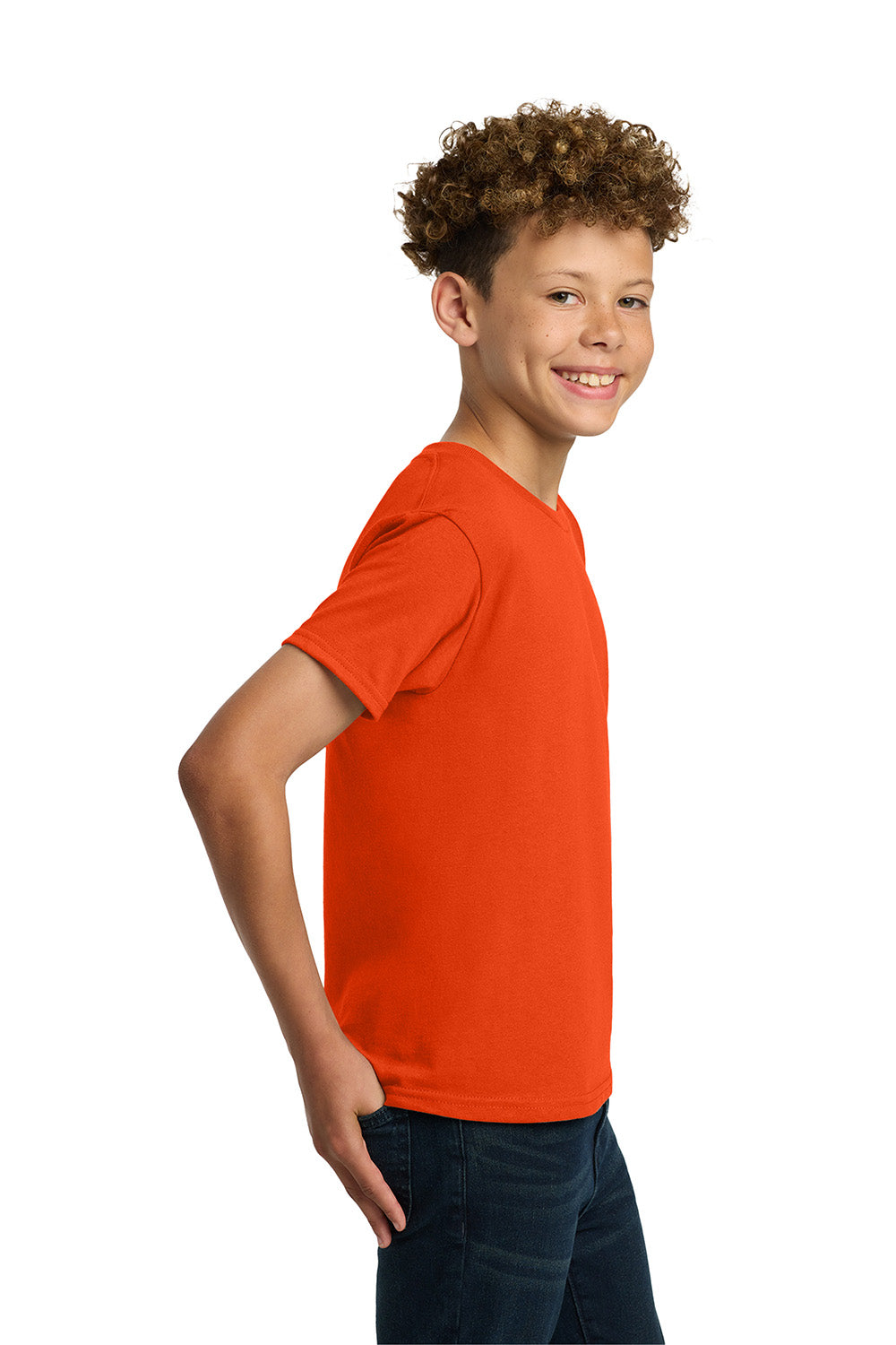 Gildan 5000B/G500B Youth Short Sleeve Crewneck T-Shirt Orange Model Side