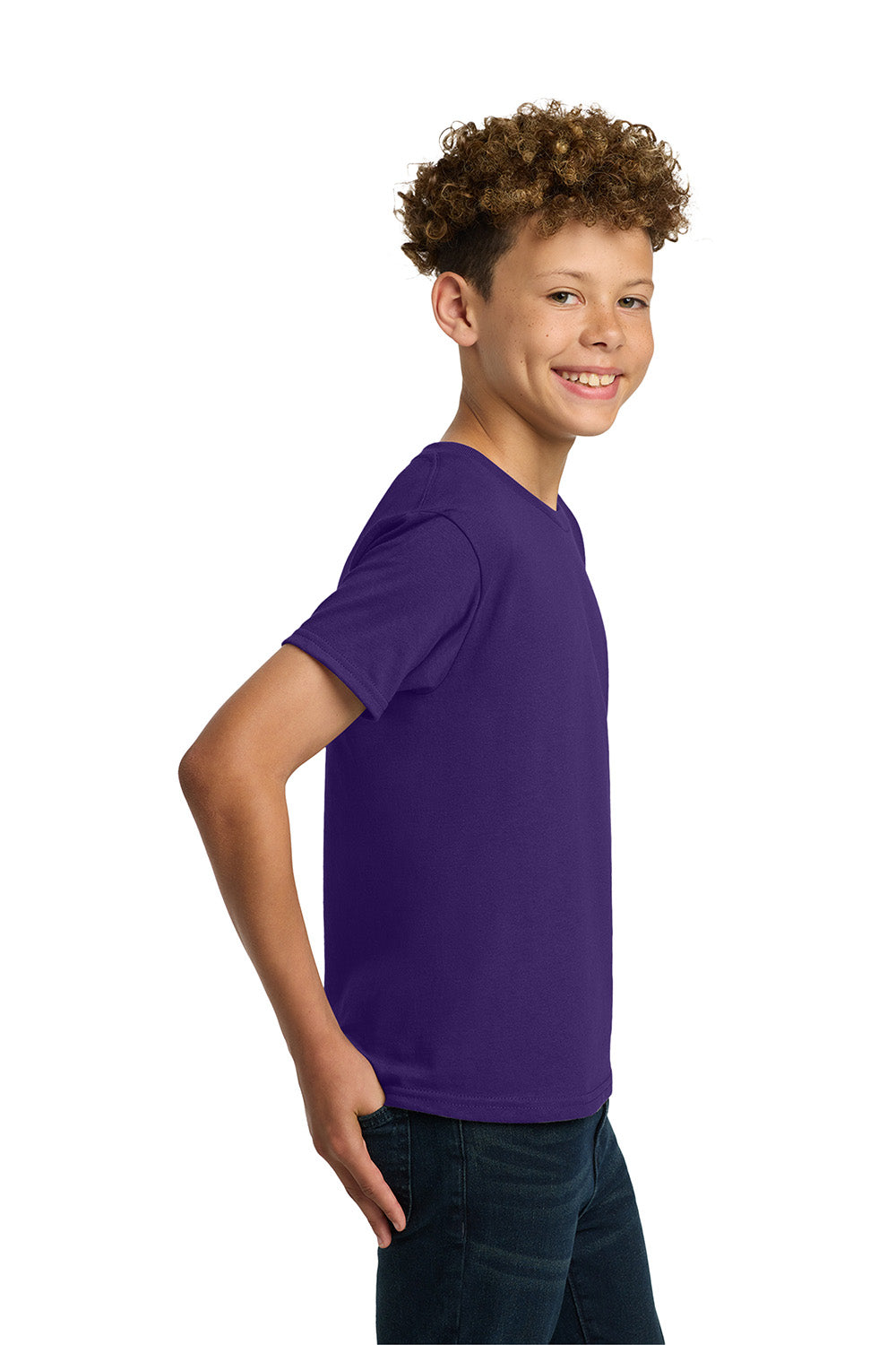 Gildan 5000B/G500B Youth Short Sleeve Crewneck T-Shirt Purple Model Side