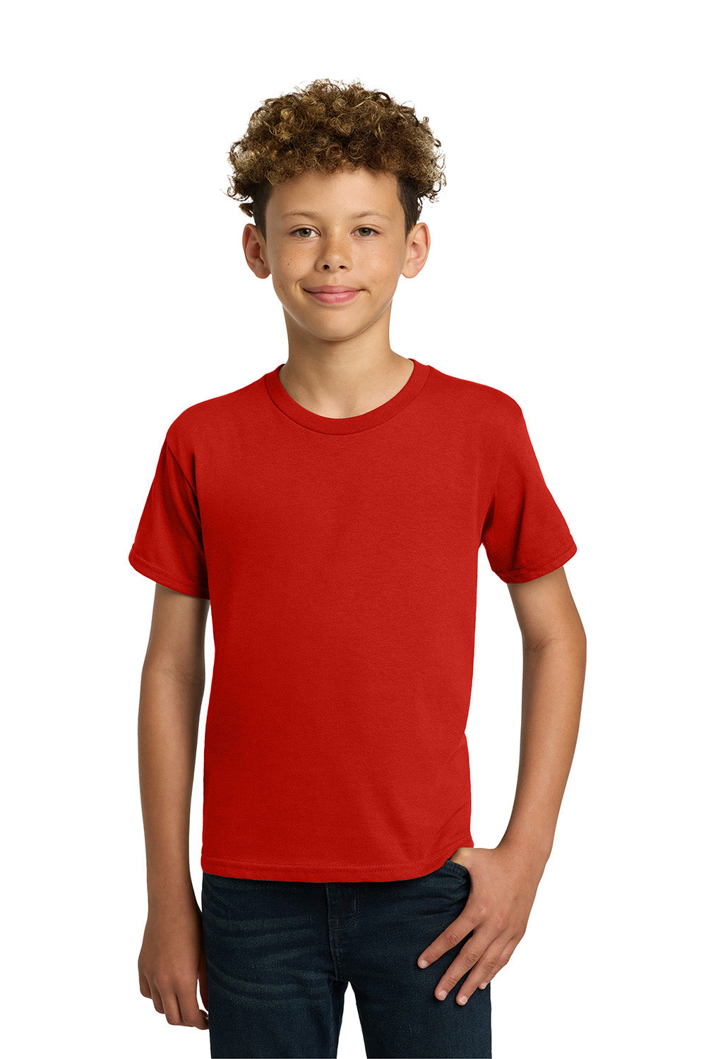 Gildan 5000B/G500B Youth Short Sleeve Crewneck T-Shirt Red Model Front