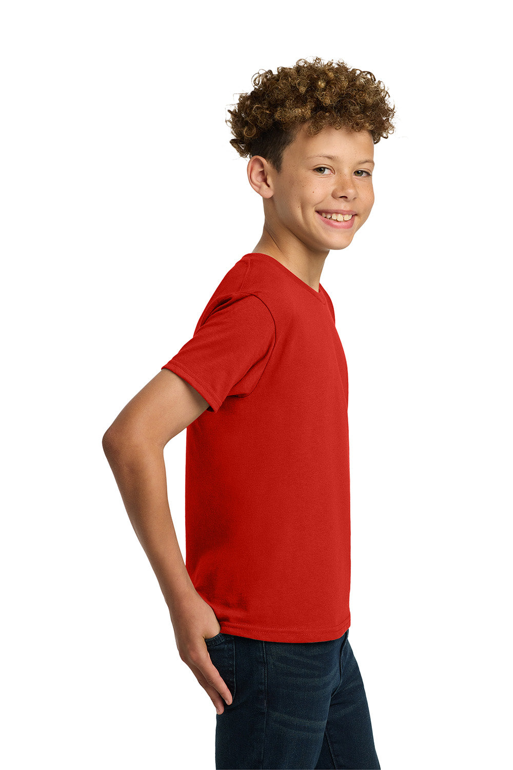 Gildan 5000B/G500B Youth Short Sleeve Crewneck T-Shirt Red Model Side