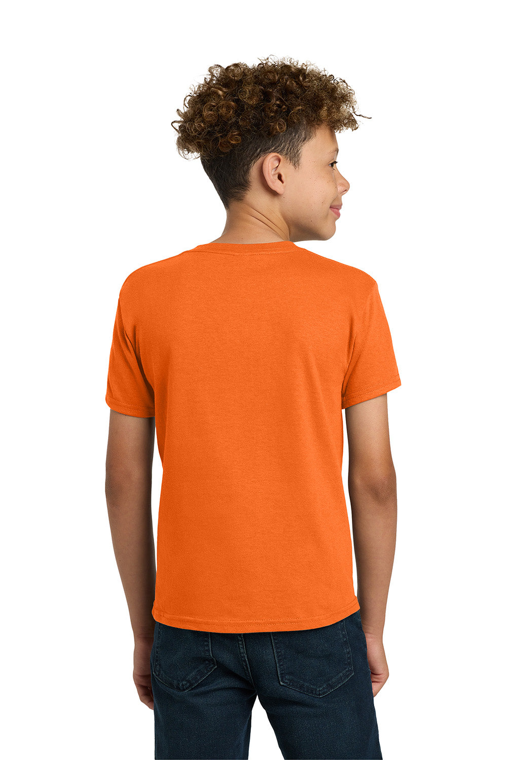 Gildan 5000B/G500B Youth Short Sleeve Crewneck T-Shirt Safety Orange Model Back