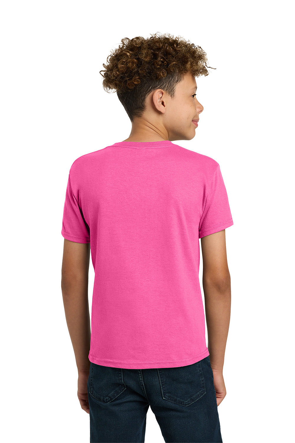 Gildan 5000B/G500B Youth Short Sleeve Crewneck T-Shirt Safety Pink Model Back