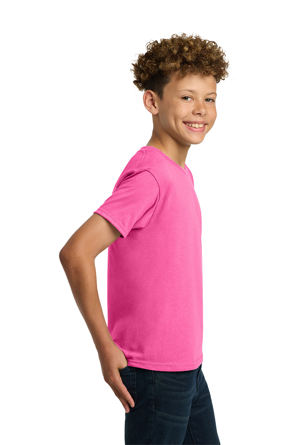 Gildan 5000B/G500B Youth Short Sleeve Crewneck T-Shirt Safety Pink Model Side