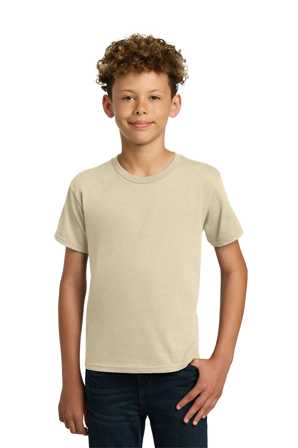 Gildan 5000B/G500B Youth Short Sleeve Crewneck T-Shirt Sand Model Front