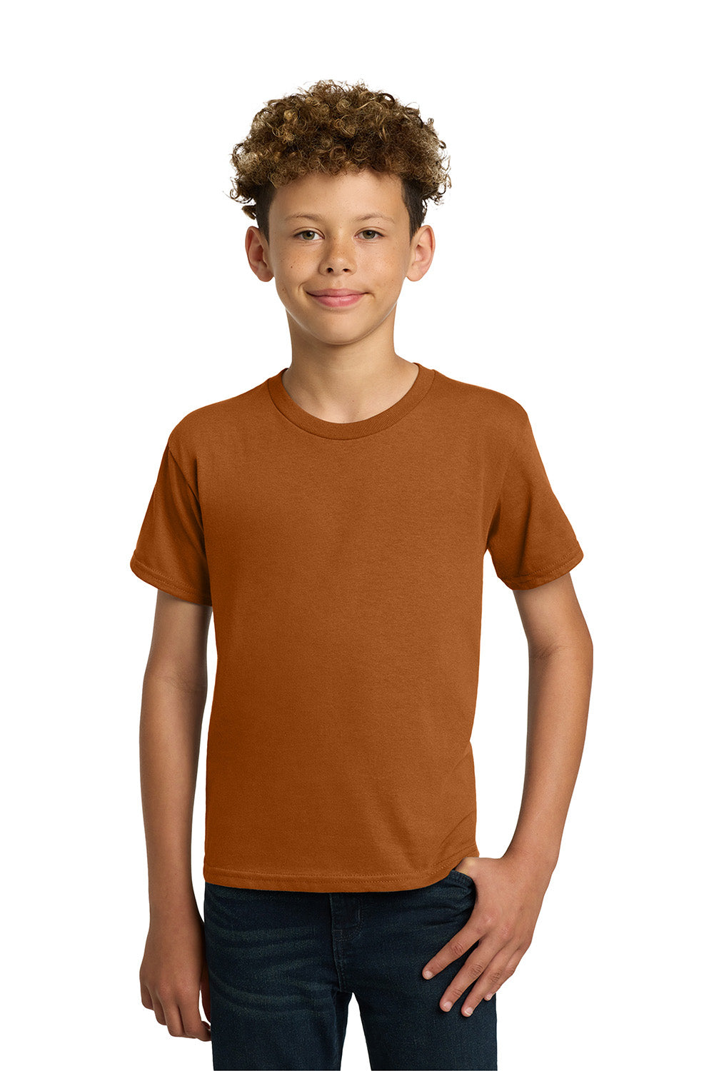 Gildan 5000B/G500B Youth Short Sleeve Crewneck T-Shirt Texas Orange Model Front