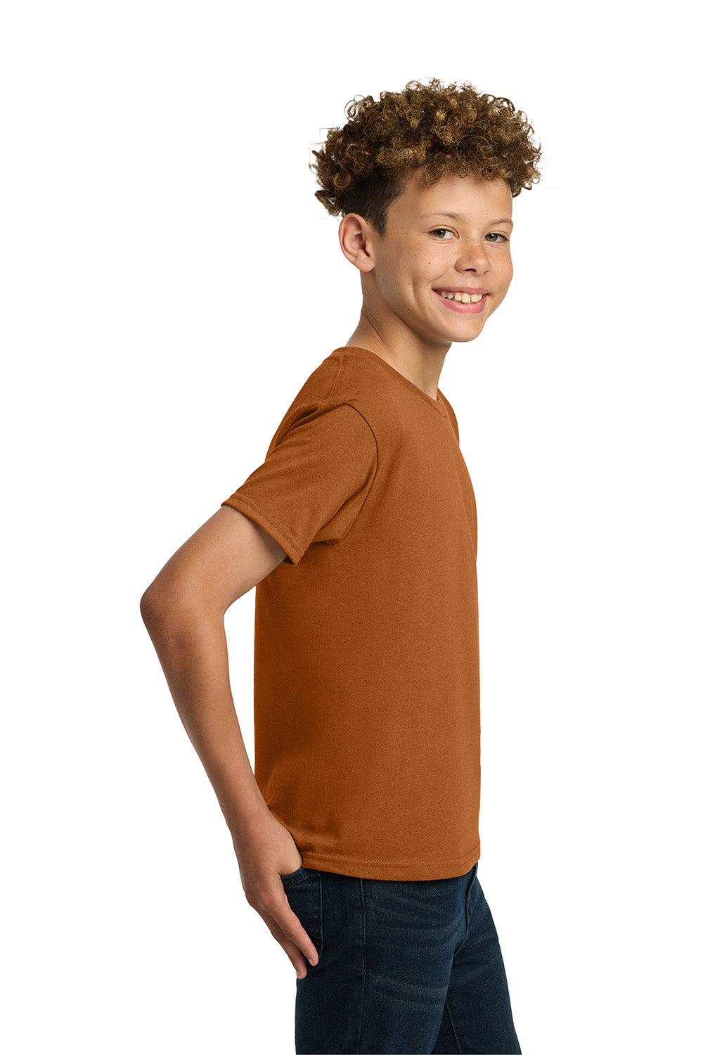 Gildan 5000B/G500B Youth Short Sleeve Crewneck T-Shirt Texas Orange Model Side