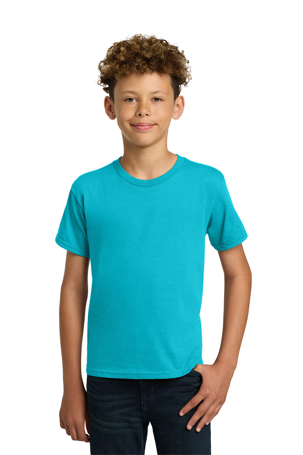 Gildan 5000B/G500B Youth Short Sleeve Crewneck T-Shirt Tropical Blue Model Front