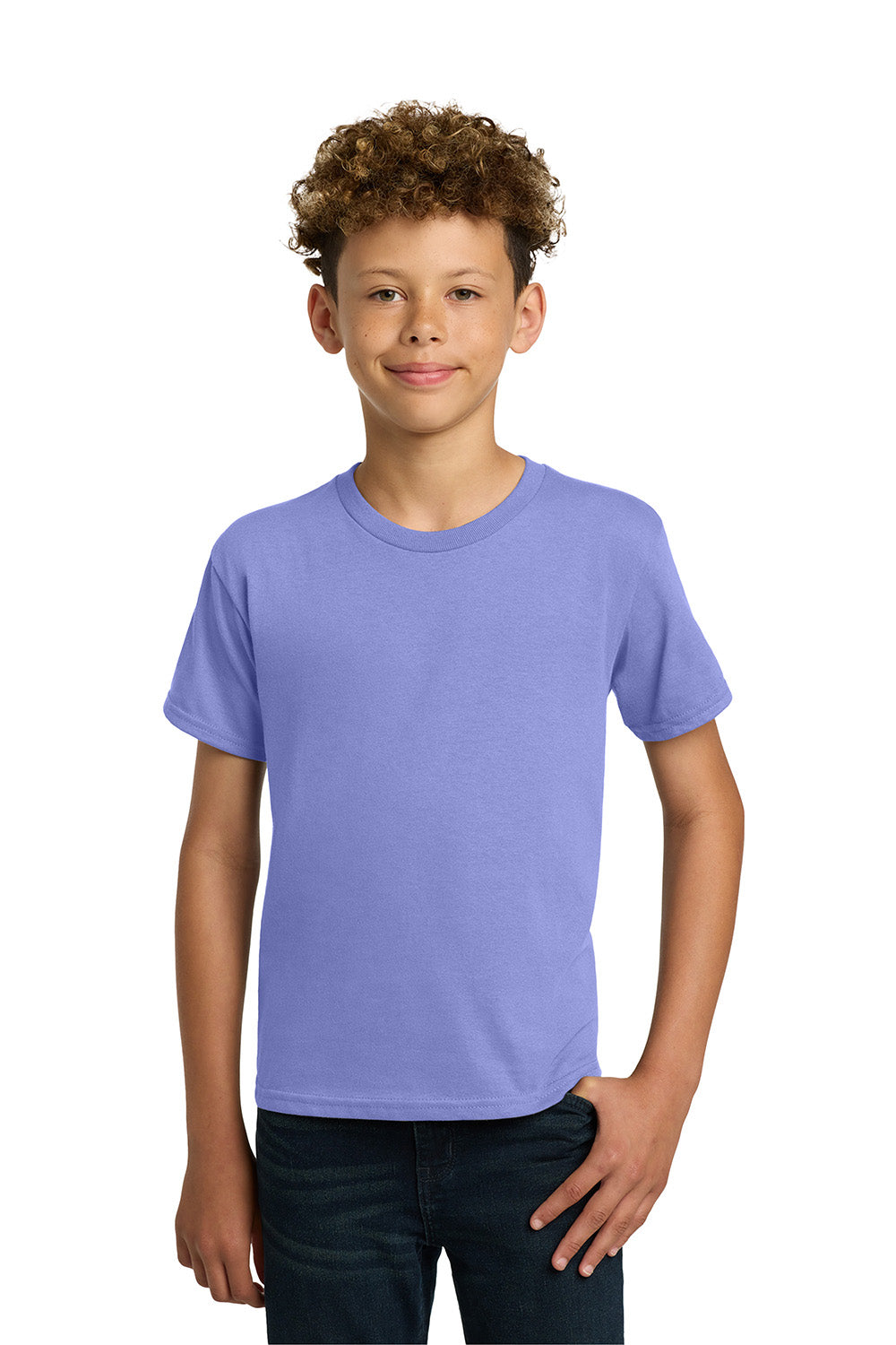 Gildan 5000B/G500B Youth Short Sleeve Crewneck T-Shirt Violet Purple Model Front