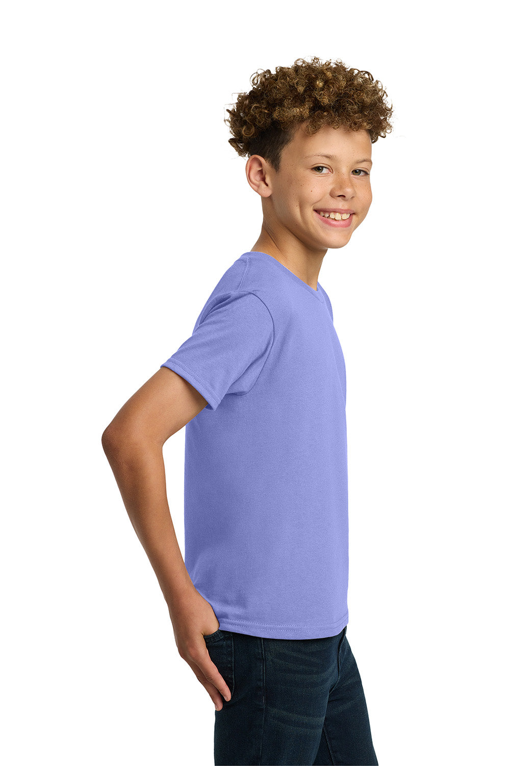 Gildan 5000B/G500B Youth Short Sleeve Crewneck T-Shirt Violet Purple Model Side