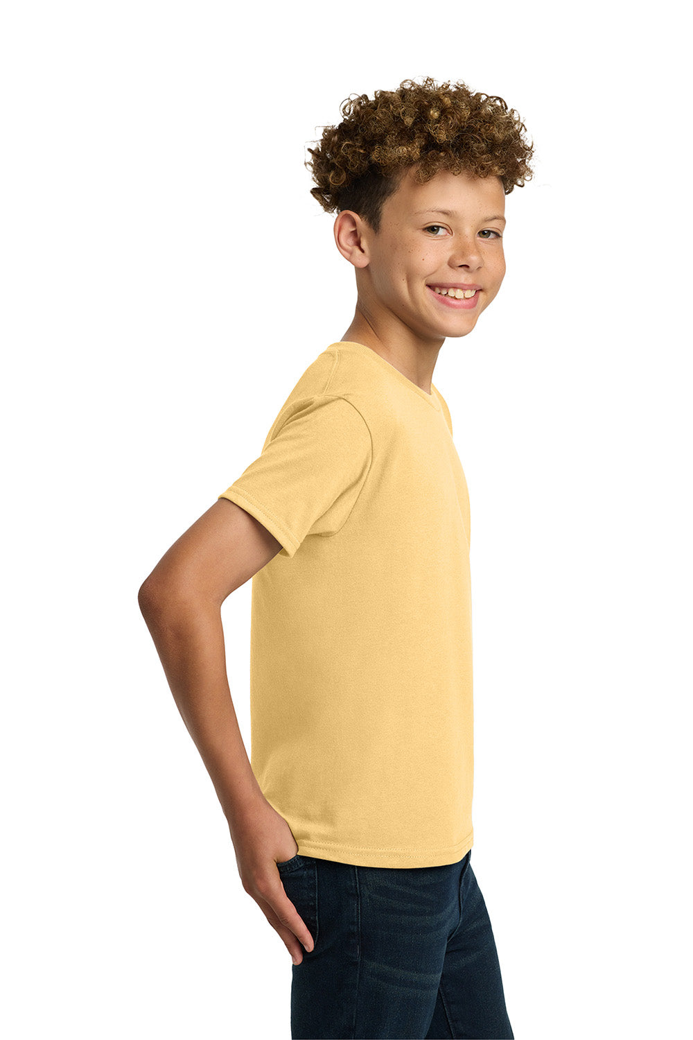 Gildan 5000B/G500B Youth Short Sleeve Crewneck T-Shirt Yellow Haze Model Side