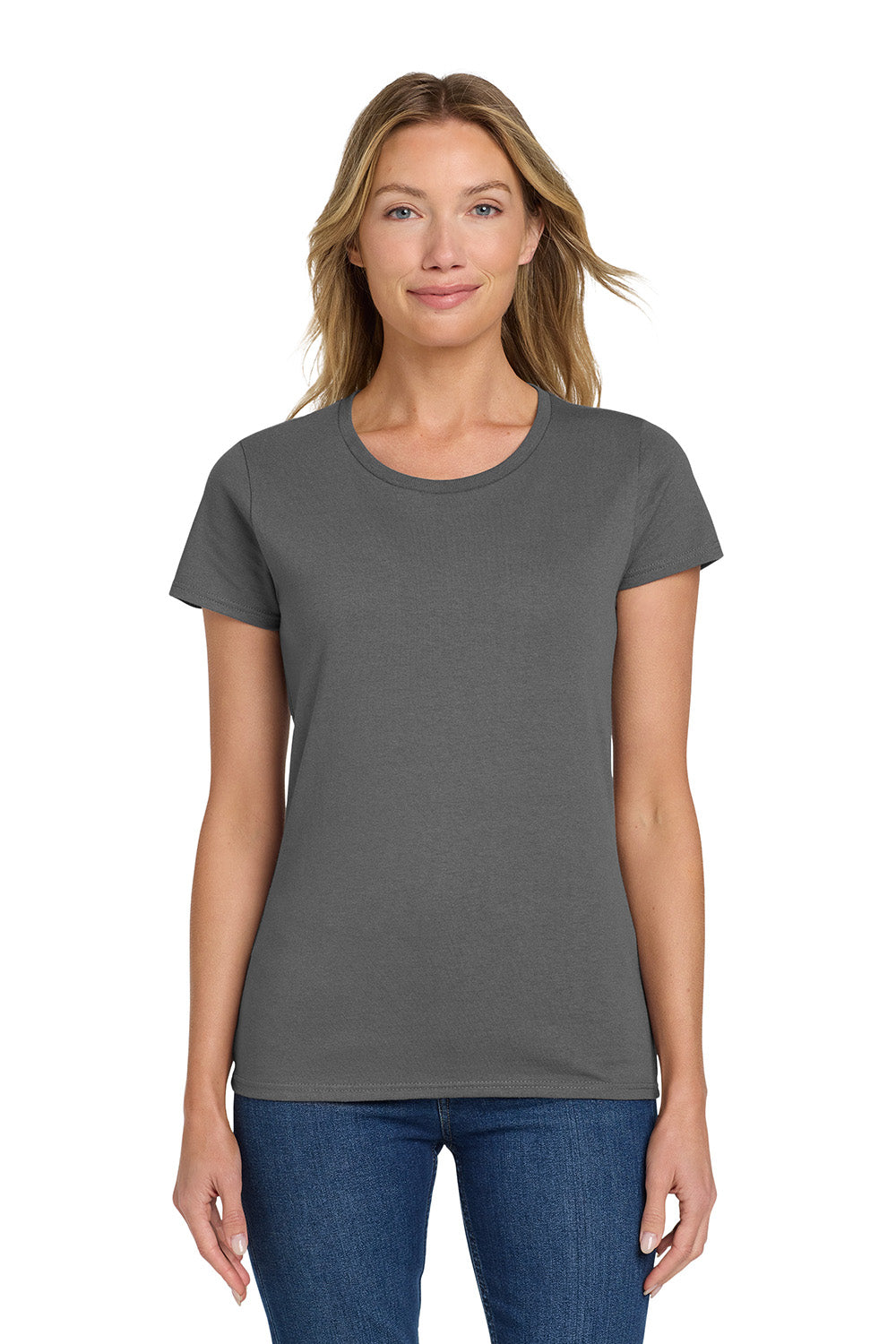 Gildan 5000L/G500L Womens Short Sleeve Crewneck T-Shirt Charcoal Grey Model Front