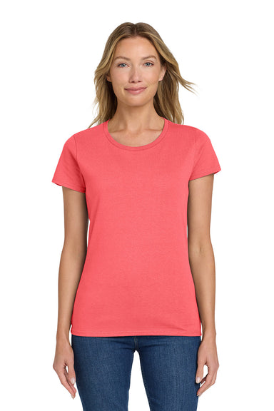 Gildan 5000L/G500L Womens Short Sleeve Crewneck T-Shirt Coral Silk Model Front